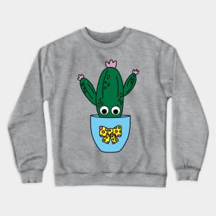 Cute Cactus Design #241: Potted Saguaro Cactus With Cute Flowers Crewneck Sweatshirt